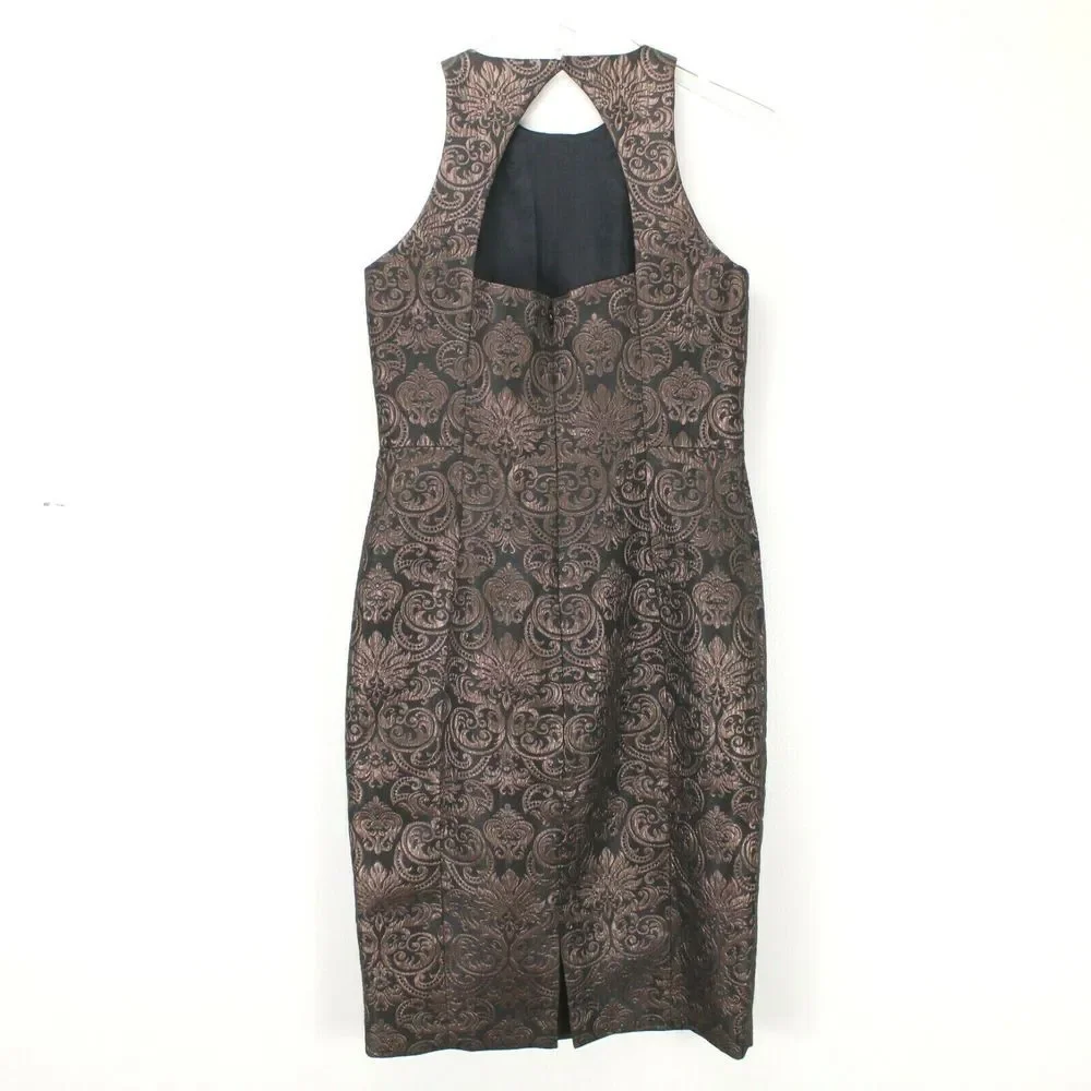 Maggy London Dress Size 4 Petite Bronze‎ Sequins Sleeveless Sheath Open Back